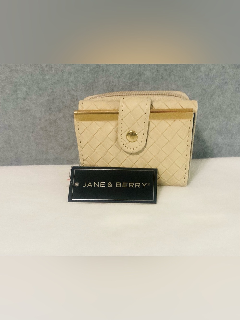 Jane & Barry Quilted Beige Compact Wallet with Gold Accent